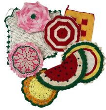 Lot of 8 Vintage Crocheted Potholders Hot Pads Trivets Various Sizes READ picture