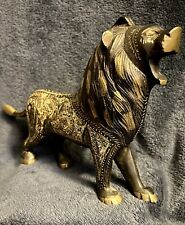 Roaring Lion Etched Bronze Metal Sculpture 6.5”x11” picture