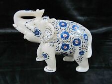 10 Inch Marble Elephant Sculpture Lapis Lazuli Stone Inlay Work Elephant Statue picture