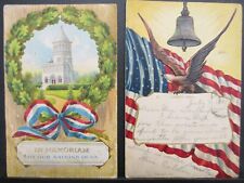 2 ANTIQUE PATRIOTIC POSTCARDS, MEMORIAL DAY, JULY 4TH, FLAG. EAGLE, LIBERTY BELL picture