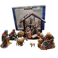 VTG Kirkland 11 Piece Porcelain Nativity Set With Wood Creche. Beautiful Set picture