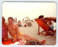 Vintage 1993 Photo Shirtless Handsome Young Man Swimsuit Beach 1990's R162A picture