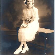 c1900s Cute White Young Girl Photo Holding Evangelical Lutheran Hymn-Book B9 picture