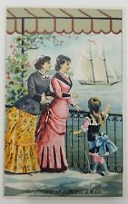 Victorian Trade Card Domestic S.M. Co. Two Ladies Child Looking At Sailboat A189 picture