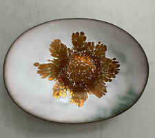 MCM Copper Enamel Oval Bowl White and Copper Abstract Floral picture