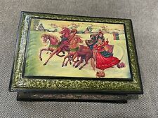 Vintage 1988 Russian Lacquer Signed Painted Large Box Winter Scene Troika Sleigh picture