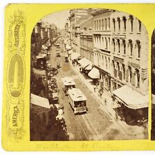 Washington Street Cars Boston Stereoview c1876 Furniture Trunk Store Signs A2581 picture