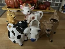 MIXED LOT OF FIVE CERAMIC VINTAGE COW CREAMERS picture