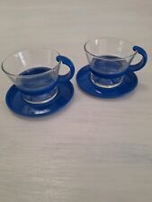 Pair of 2 Vintage BODUM Espresso Cups w Plastic Saucers Denmark Suisse Retro picture