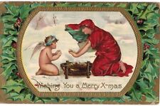 Christmas Angel & Traveler In Red Warm Hands At Fire 1910 Pre Raphaelite  picture