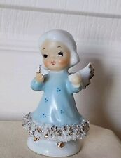 Vintage Small Angel Figurine Spaghetti Trim Holding Bible Blue Dress Gold Gilt picture