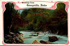 Vtg 1910s Greetings fron Grangeville Idaho ID Creek River Unused Gel Postcard picture