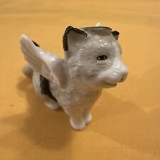 Vintage Hinged Porcelain Trinket Box White & Light Gray Angel Kitty Cat Small picture