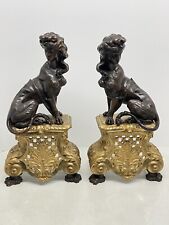 Antique French Bronze Sphinx Chenet Pair Gilt Base - Andirons - 16” Inches Tall picture