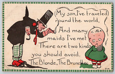 Arts & Crafts Comic Postcard~ Man In Top Hat & Boy~ The Blonds, The Brunetts picture
