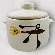 Vintage West Bend Ceramic Stoneware Beige Bean Pot Crock Fork Spoon 1960 picture