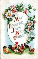 May Easter Joys Be Thine Vintage Postcard 1907 Rooster Hens Giant Egg PU picture