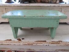 THE BEST Old Vintage WOOD STOOL GREEN Paint Crackly Chippy FOOTSTOOL or RISER picture