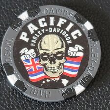 PACIFIC HD ~ Honolulu, HAWAII ~ (WIDE PRINT Gray/Blk) Harley Davidson Poker Chip picture
