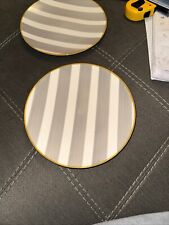 Set of 2~CMG Ceramic Grey& White Striped W/ Gold Trim Plates picture