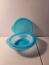 Tupperware blue Flat Out Expandable 4 Cup Bowl 5453A-5 w/ lid 5455A-3 or 5 EUC picture