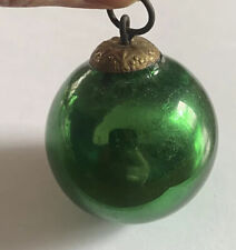 Antique TINY 1-1/2” Green German Kugel Brass Cap Tree Ornament picture