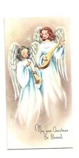 Vtg. Christmas Card 2 TEEN ANGELS  Playing Instruments by  A SUNSHINE CARD picture