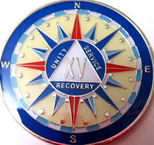 Alcoholics Anonymous medallion year 15 Compass AA Sober Chip token picture