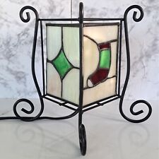 Vintage Electric Stained Glass Holiday Christmas Table Lamp Up-Light picture