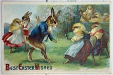 Vintage Postcard Best Easter Wishes ~ Anthropomorphic Rabbits and Chicks picture