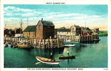 ROCKPORT, MA MASSACHUSETTS THE OLD STONE WHARVES AT BEARSKIN NECK POSTCARD picture