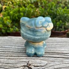 1.4LB 3.1''Natural Blue Onyx Hello Kitty Cat Statue Quartz Crystal Carving Decor picture