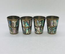 Antique 1950s Mother Of Pearl Brass Shot Glass 2” Abalone Shells Art Decor O picture
