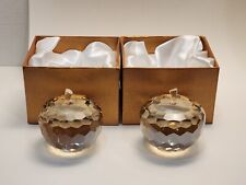 Lot of 2 Simon Design Amber Faceted Crystal Apples With Boxes Paperweight picture