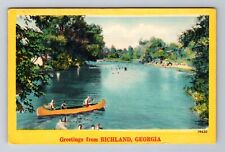 Richland GA-Georgia, Scenic Greetings Boating On Lake, Antique, Vintage Postcard picture