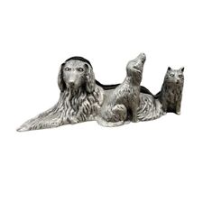 Vintage Pewter Dog Cat Trio Card Holder Paperweight picture