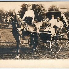 c1900s Horse Drawn Carriage RPPC Woman Riding Handsome Men Real Photo Farm A135 picture
