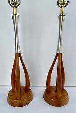 Vintage Pair Lamps Walnut Brushed Aluminum Style of MODELINE Danish 1960s picture