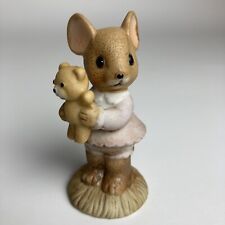 Enesco Mouse Figurine Vintage 1983 Country Calico Girl with Teddy Bear Ceramic picture