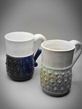 Pair Of MUGs by Boston Warehouse Trading Co Tan Brown And Blue Textured  picture