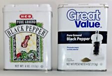 Set of 2 Pure Ground Black Pepper 4 oz Tins Cans HEB 2020 & Great Value 2014 picture