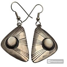 Alluring PHILLIP WHITE Navajo Sterling Silver & Mother Of Pearl Dangle Earrings  picture