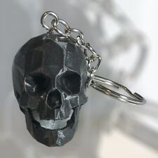3D Printed BLACK SKULL HEAD Keychain Key Ring - Low Poly Design picture