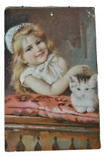 Victorian Antique Vintage 1908 Postcard Child with Cat Posted 1908 with 1 Cent picture