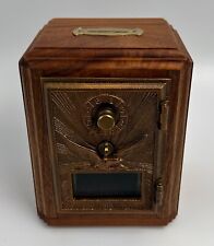 Vintage US Eagle Post Office Box Door Coin Bank Oak with Brass Door Dial picture