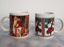 VTG Lot of 2 WBI Coffee Mugs Christmas Tree Santa + Noel Jolly Santa Claus Cup picture