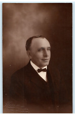 Vintage Antique Postcard RPPC, Portrait of man in Bow Tie, 1910's picture