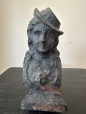 Antique 19th century French firedog end Iron lady rusty statue ( As is ) picture