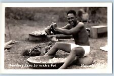 Hauula Hawaii HI Postcard RPPC Photo Man Rounding Taro To Make Poi c1930's picture