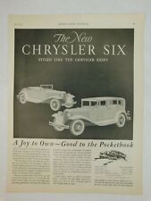 Chrysler Six  Motor Classic Car Man Cave Vintage Advertisement Magazine Page picture